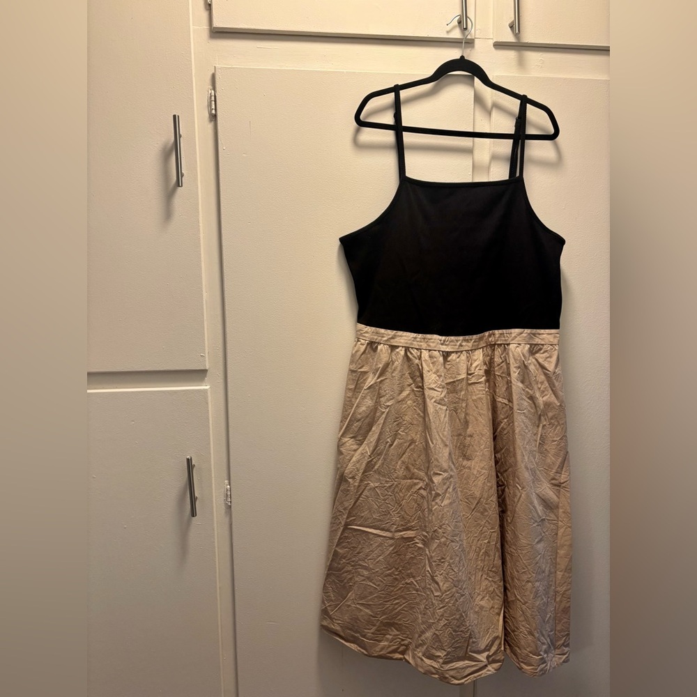 Ribbed Poplin Twofer Midi Dress | Maeve by Anthropologie | 3X | Black and Tan
